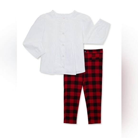 New toddler girl Christmas plaid dress and 2 piece outfit - Picture 2 of 13